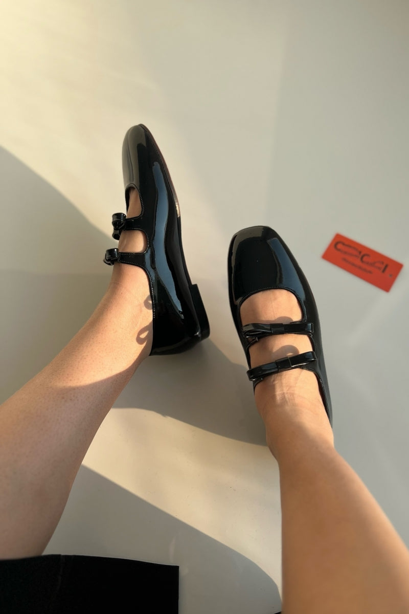 Black Patent Mary Jane-Style Flats With Double Straps