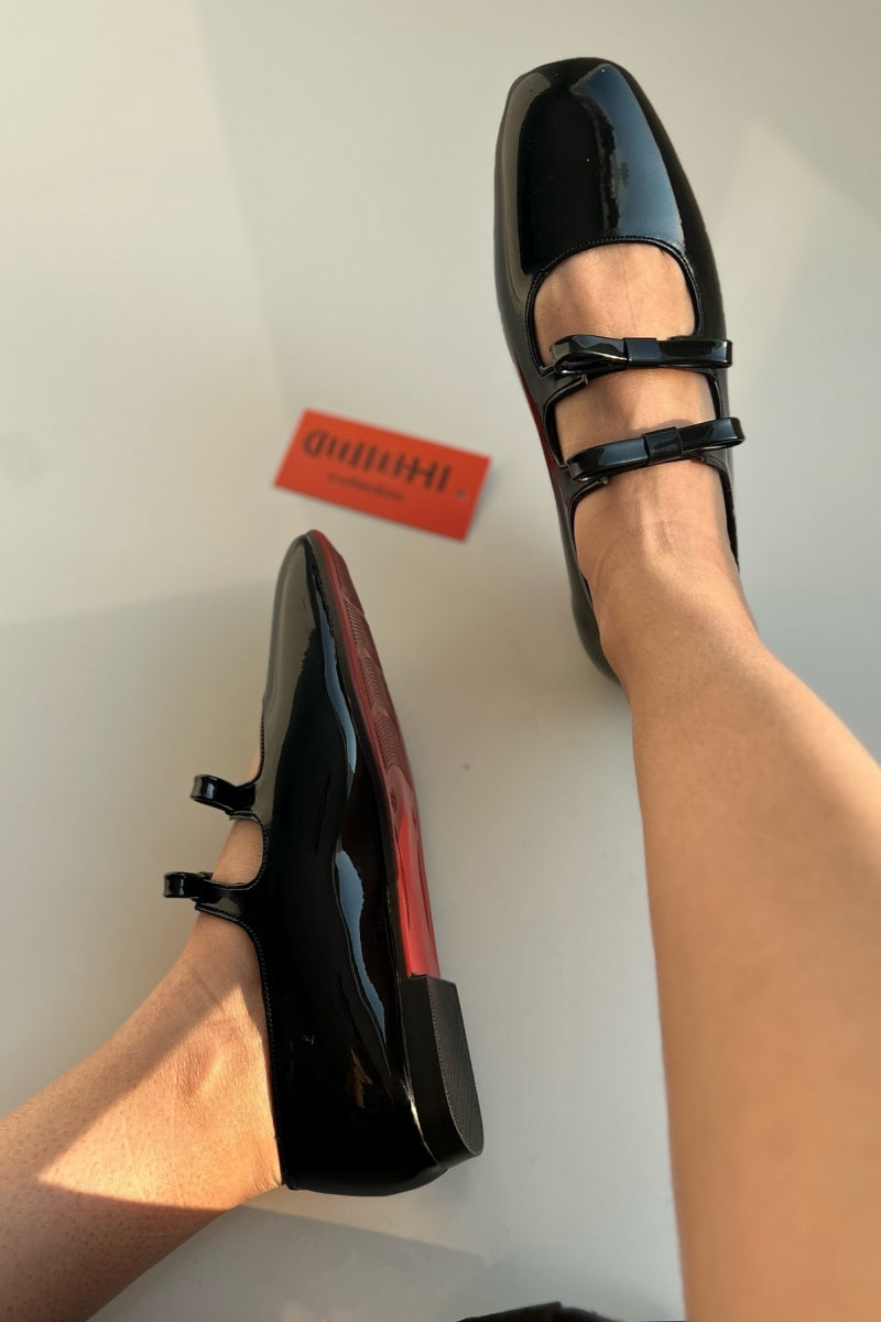 Black Patent Mary Jane-Style Flats With Double Straps