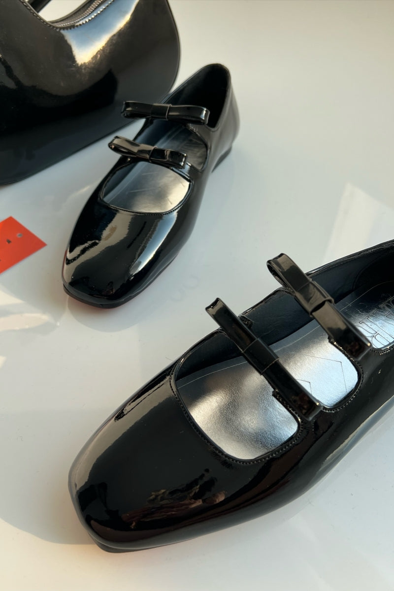 Black Patent Mary Jane-Style Flats With Double Straps