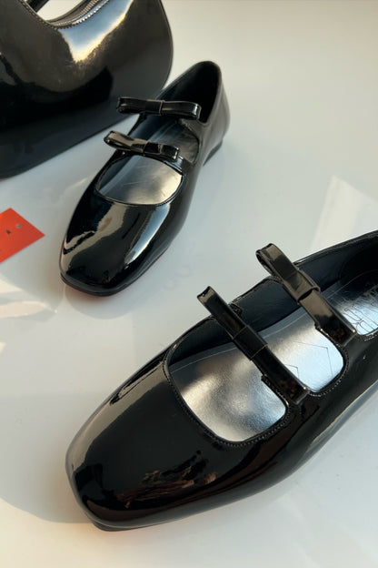 Black Patent Mary Jane-Style Flats With Double Straps