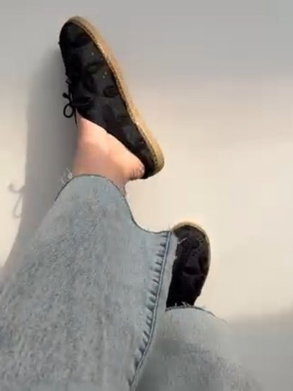 Black Lace-Overlay Ankle Shoes