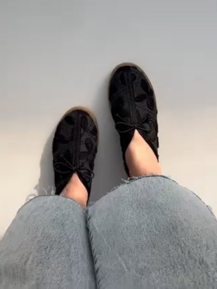 Black Lace-Overlay Ankle Shoes