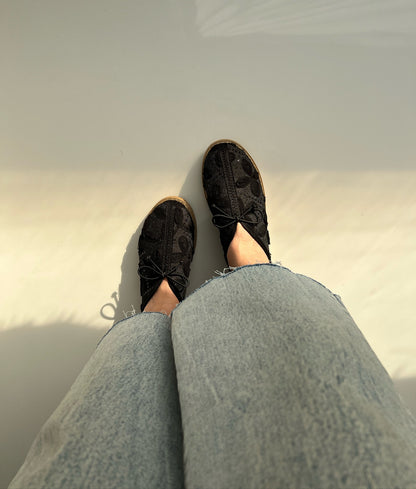 Black Lace-Overlay Ankle Shoes