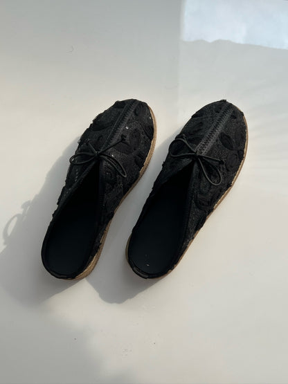 Black Lace-Overlay Ankle Shoes