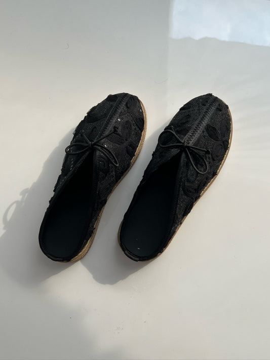 Black Lace-Overlay Ankle Shoes