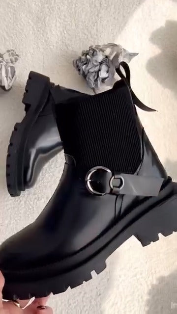 Leather Lug-Soled Ankle Boots With Ring Details