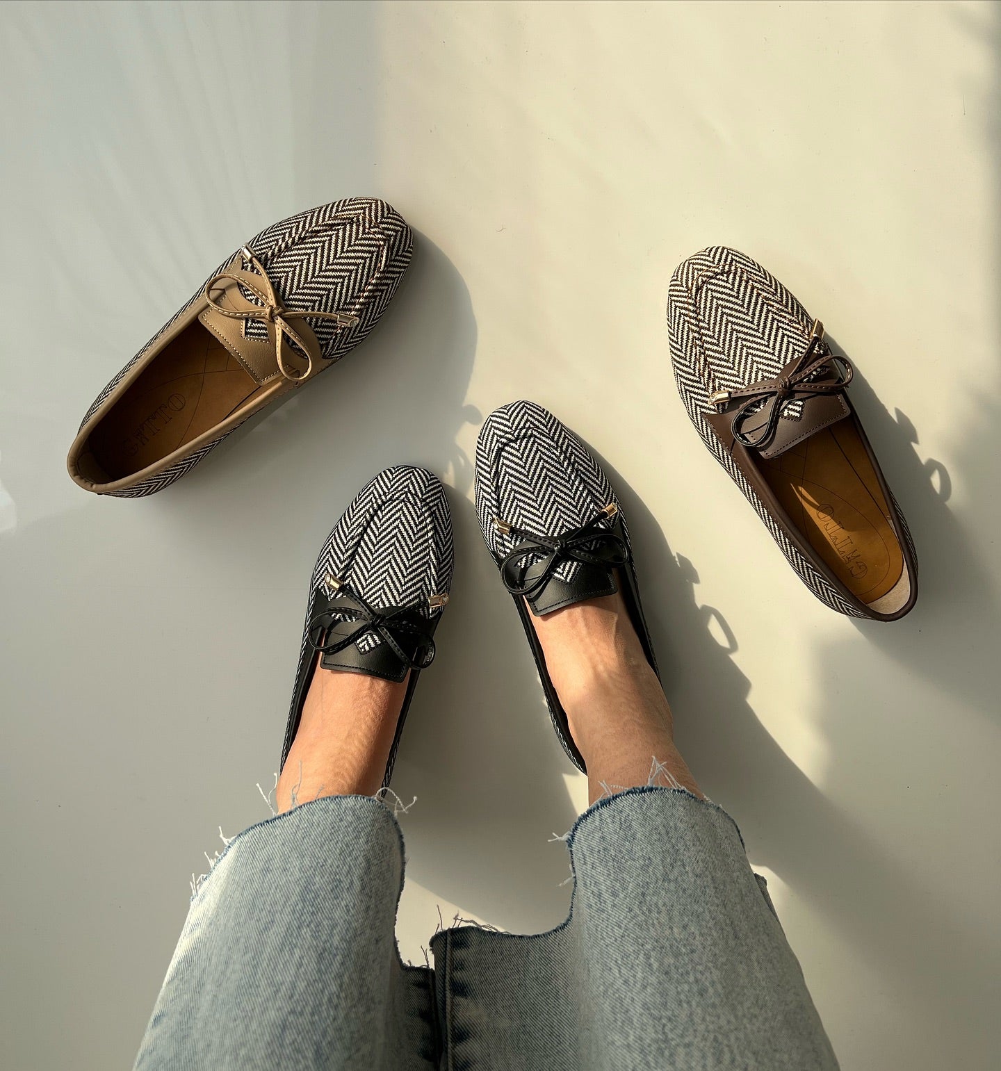 Herringbone Knit Moccasin Flats