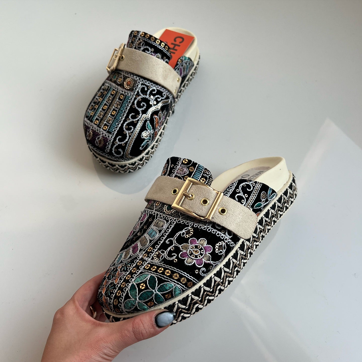 Embroidered Patterned Slip-On Espadrille Loafers