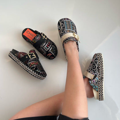 Embroidered Patterned Slip-On Espadrille Loafers