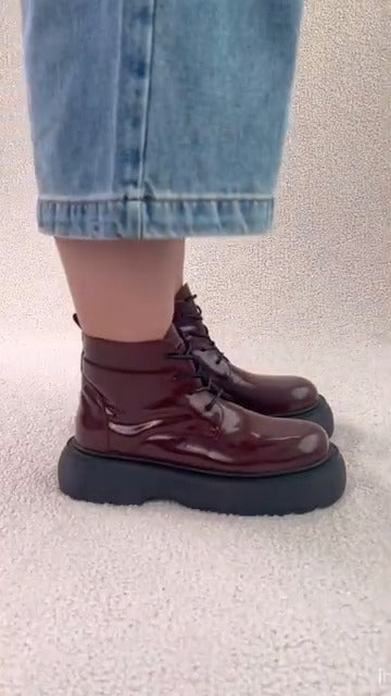 Patent High-ankle Combat Boots