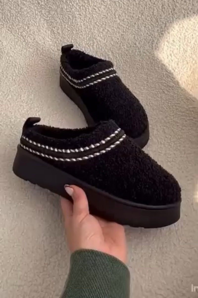 Soft Knit-Trim Loafer Slippers With Shearling Detail