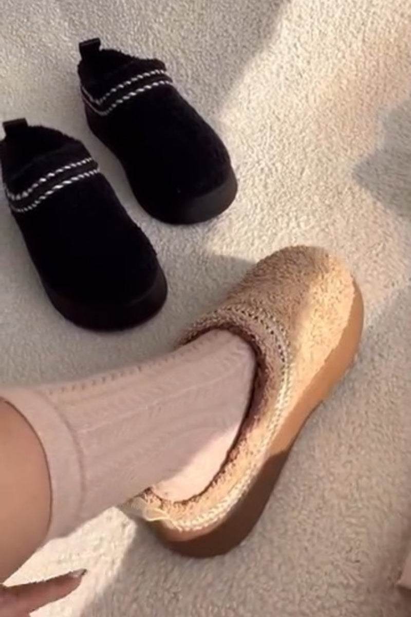 Soft Knit-Trim Loafer Slippers With Shearling Detail