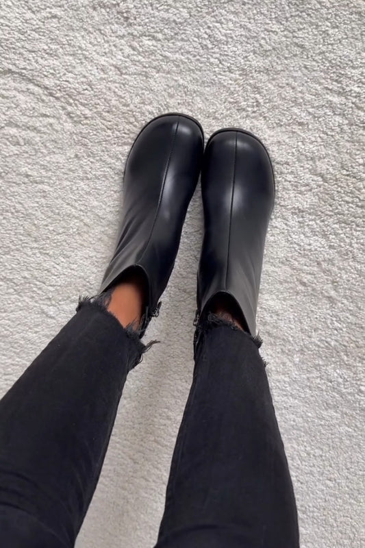 Black Square-Toe Ankle Boots
