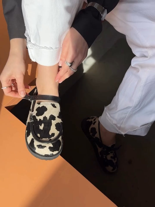 Cow Print Slip-On Loafers