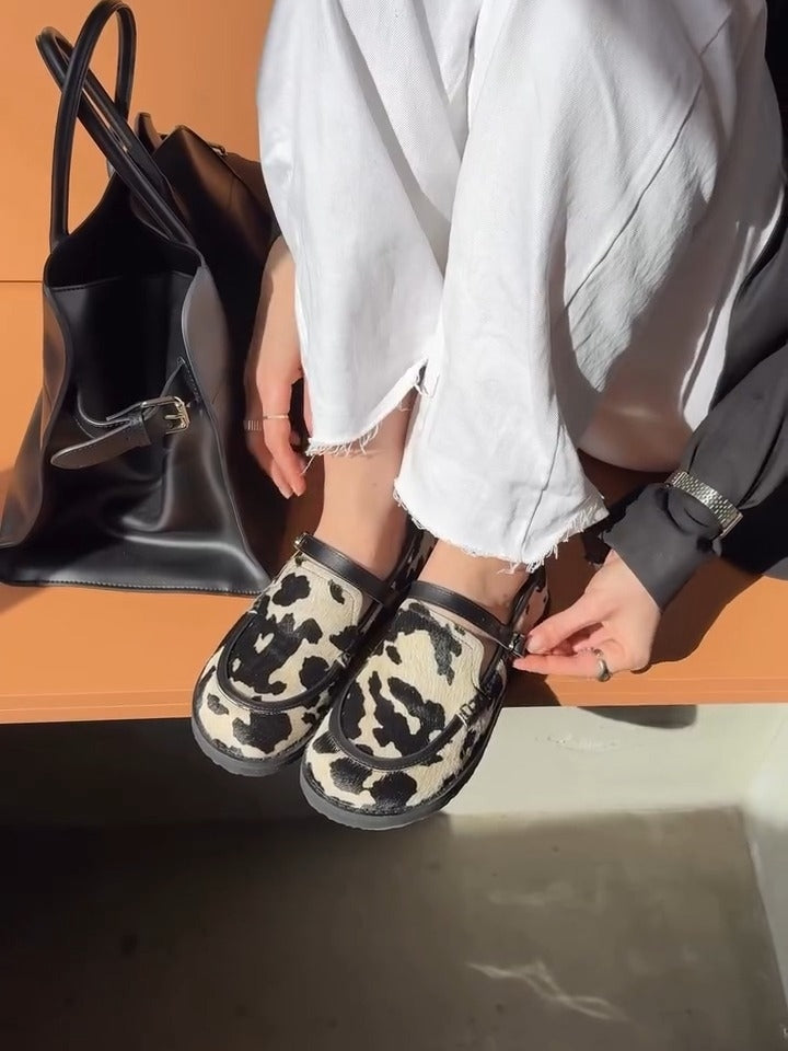 Cow Print Slip-On Loafers