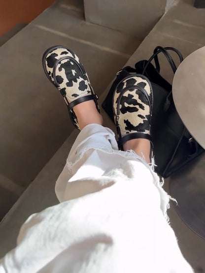 Cow Print Slip-On Loafers