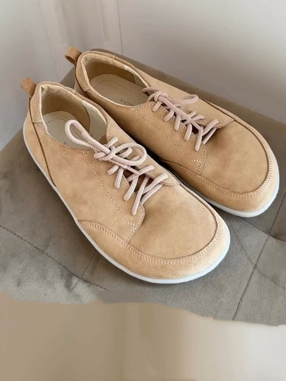 Beige Lace-Up Casual Derby Shoes