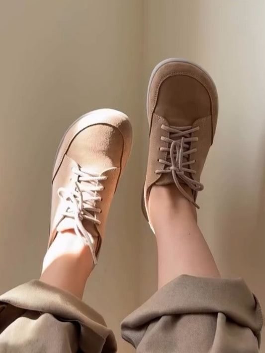 Beige Lace-Up Casual Derby Shoes