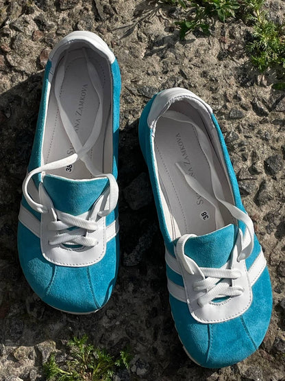 Black And White Lace-Up Casual Loafers