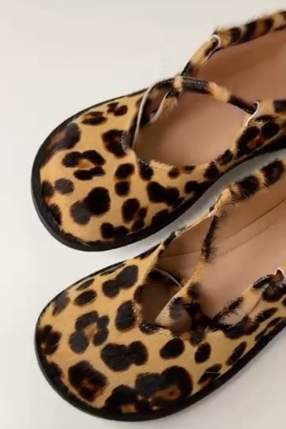 Leopard Print Tie-Up Sandals