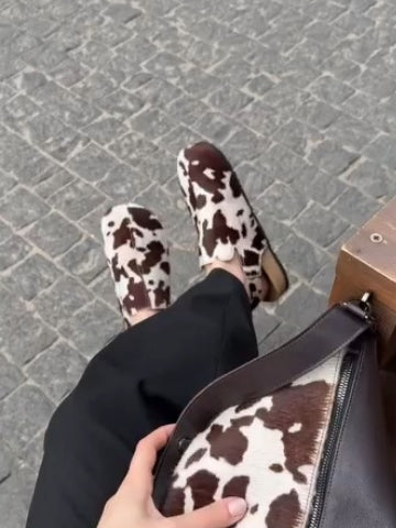 Cow Print Slide-On Mules