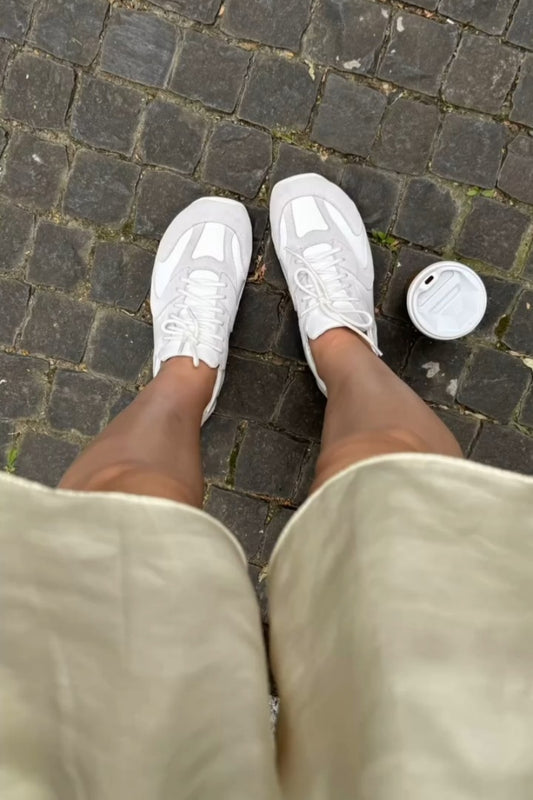 Clean White Mixed-Material Sneakers