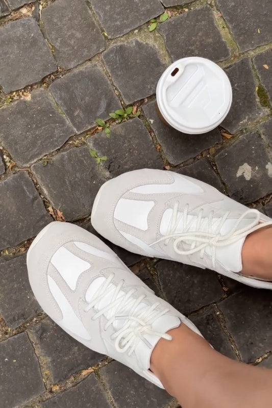Clean White Mixed-Material Sneakers