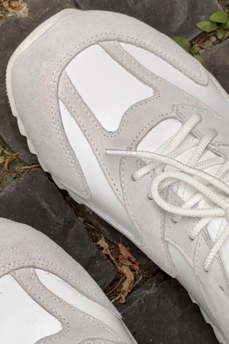 Clean White Mixed-Material Sneakers