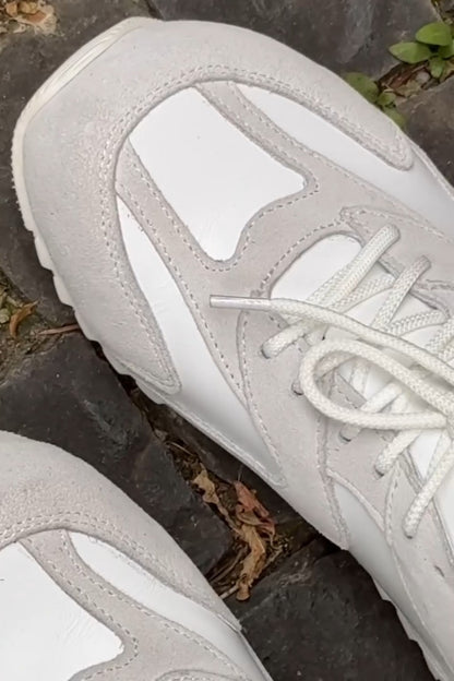 Clean White Mixed-Material Sneakers