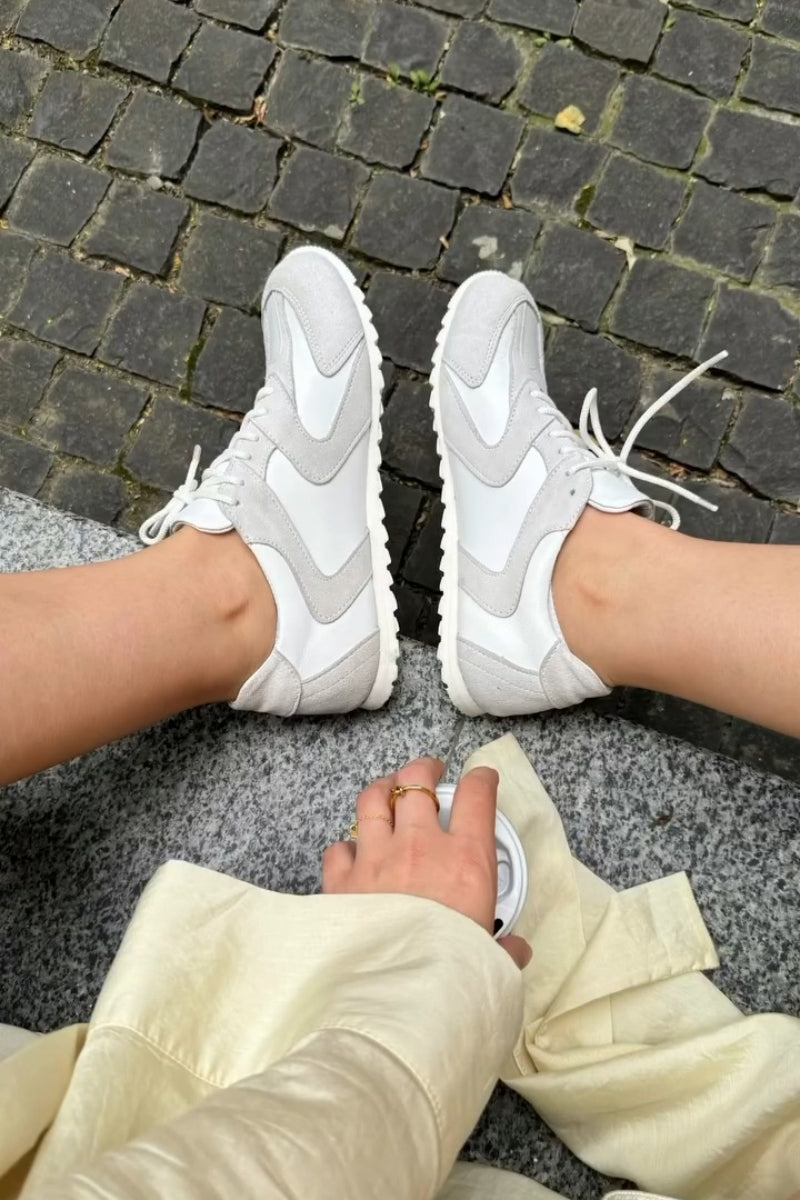 Clean White Mixed-Material Sneakers