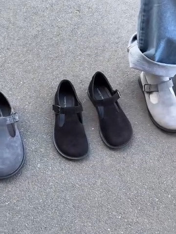 Modern Grey Suede Mary Jane Shoes