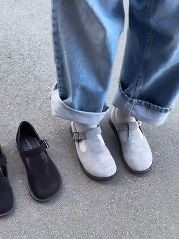 Modern Grey Suede Mary Jane Shoes