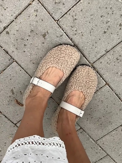 Textured Cream Mary Jane Clog-Slides