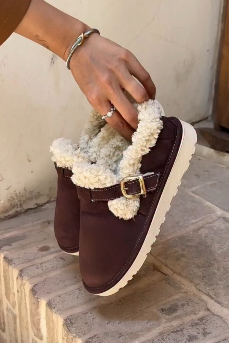 Cozy Shearling Buckle Slipper Boots