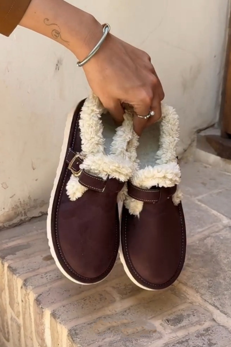Cozy Shearling Buckle Slipper Boots