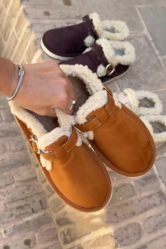 Cozy Shearling Buckle Slipper Boots