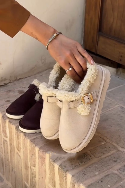Cozy Shearling Buckle Slipper Boots