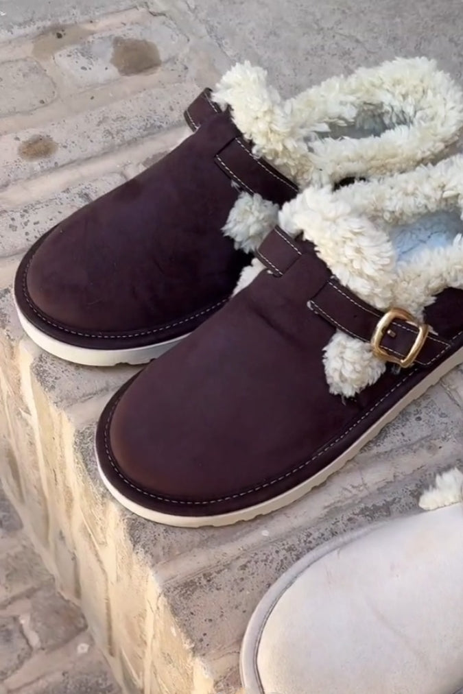 Cozy Shearling Buckle Slipper Boots
