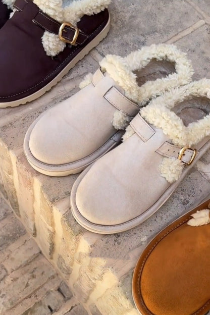 Cozy Shearling Buckle Slipper Boots