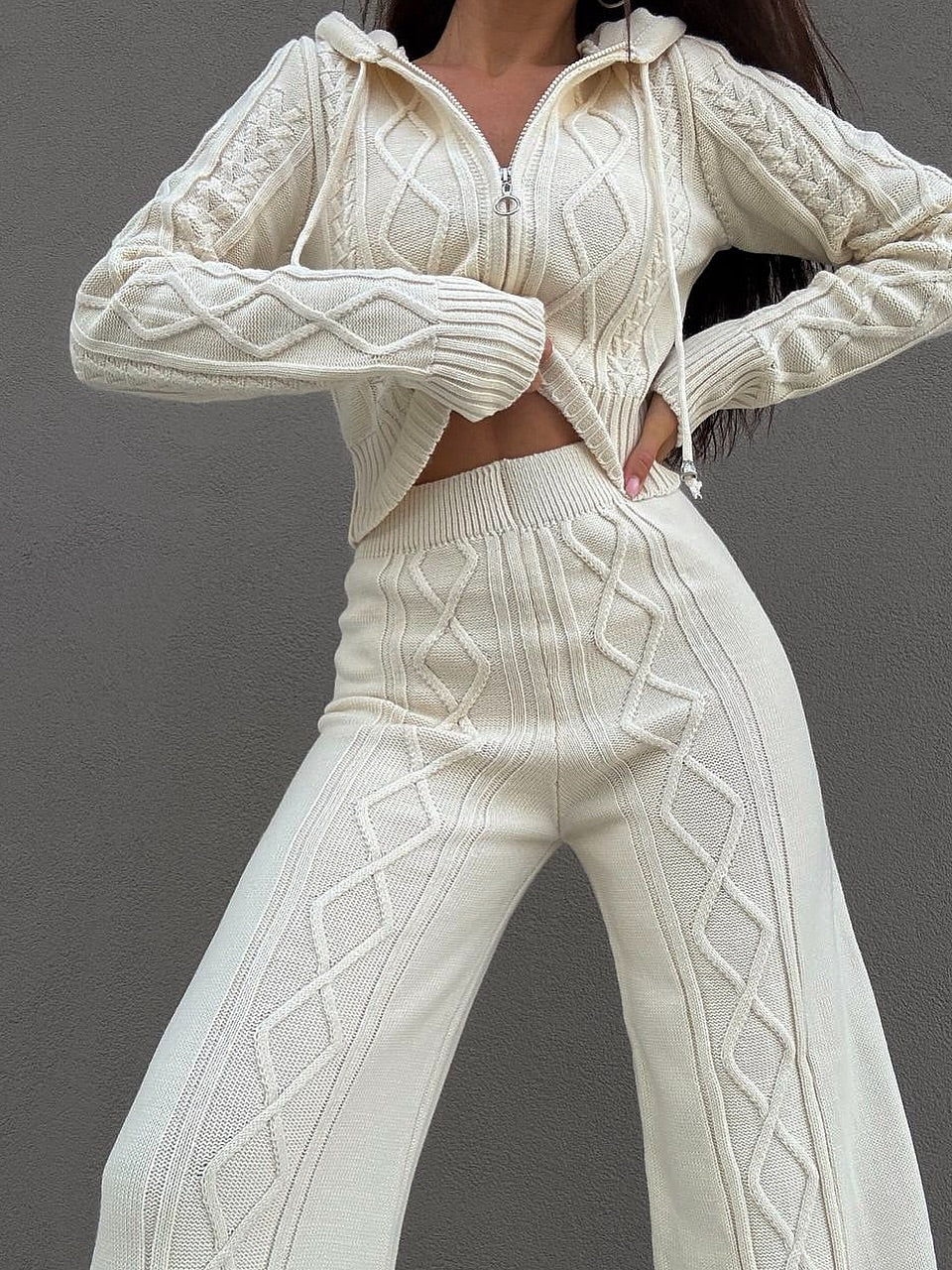 Knit Cable Two Pieces Set