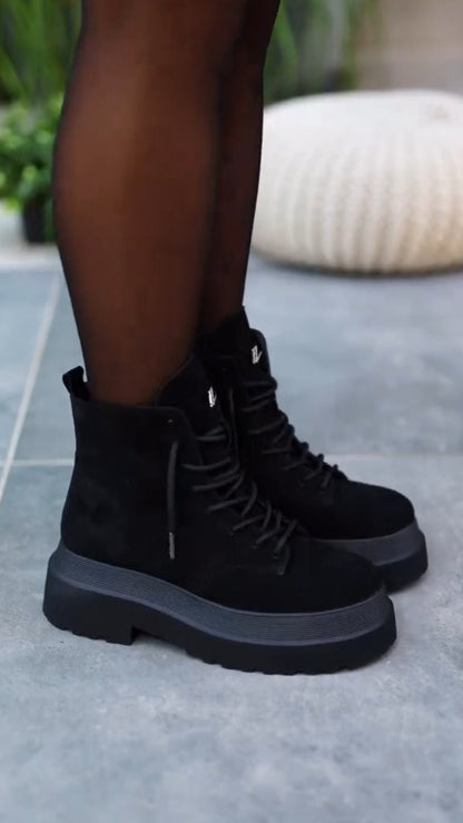 Black Platform Lace-Up Boots