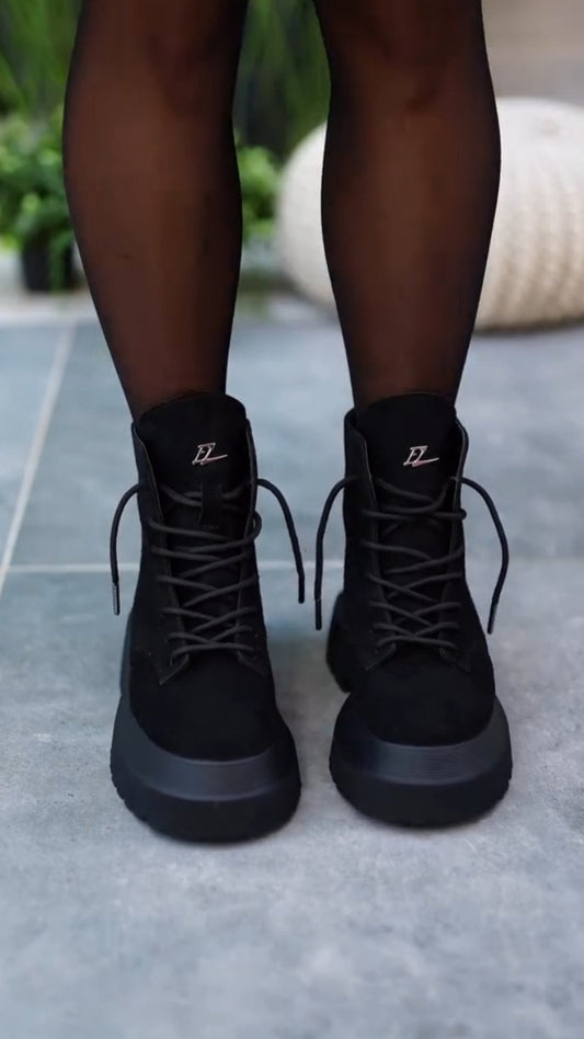 Black Platform Lace-Up Boots