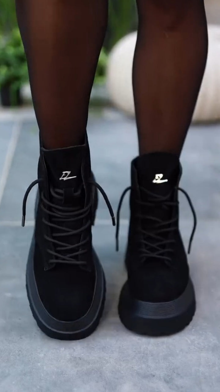 Black Platform Lace-Up Boots