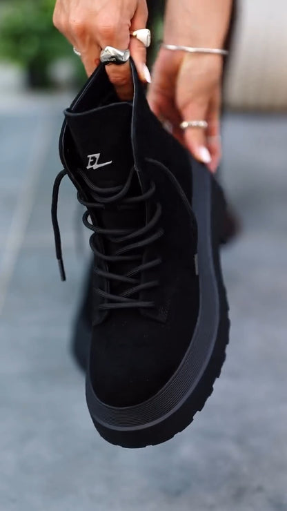 Black Platform Lace-Up Boots