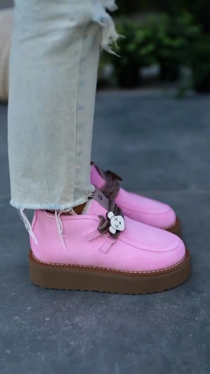 Pink Platform Buckle Boots