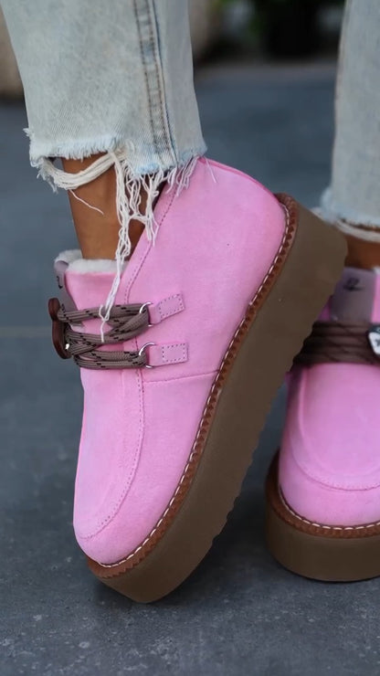 Pink Platform Buckle Boots