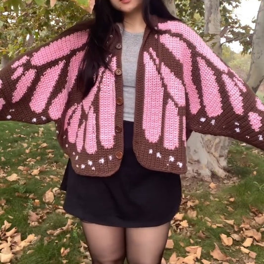Pink And Brown Cable Knit Cardigan Sweater