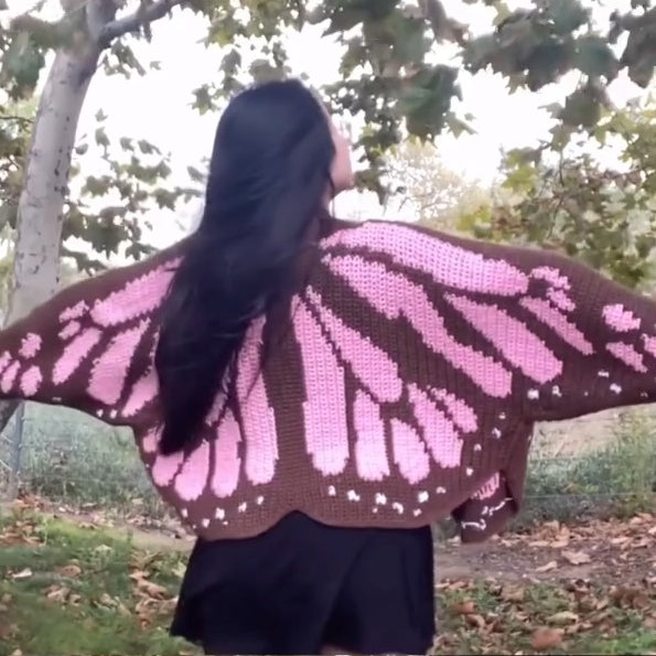 Pink And Brown Cable Knit Cardigan Sweater