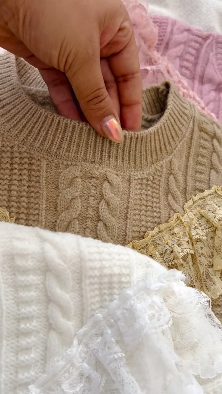 Knit Sweater With Lace Stripes