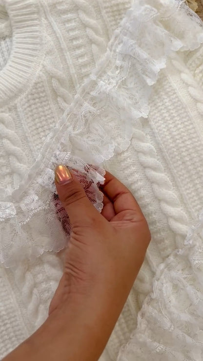 Knit Sweater With Lace Stripes